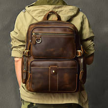 Retro Crazy Horse Leather Men's Backpack Laptop Bag Multi-pocket Schoolbag Men Travel Backpacks Shoulder Bags Cowhide Vintage 2024 - buy cheap