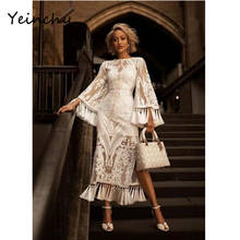 Yeinchy  women sexy o neck long sleeve lace and tassel party dress split maxi dress FM6043 2024 - buy cheap