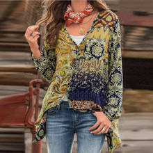 Spring Autumn New Women's Loose Top Fashion Retro Printed V-Neck Shirt Elegant Long Sleeve Casual Style Shirts For Women 2024 - buy cheap