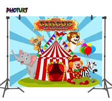 Foturt circo carnaval fotografia pano de fundo crianças 1st aniversário festa fundo palhaço tenda elefante vinil foto banner adereços 2024 - compre barato