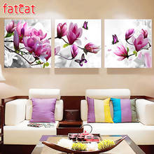 FATCAT triptych vertical diy Diamond picture Diamond Embroidery Magnolia flower Diamond Painting full square round mosaic AE396 2024 - buy cheap