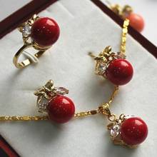 Design 10mm Red Shell Pearl Earring Ring Pendant & Stud Jewelry Set stone watch wholesale Quartz stone CZ crystal 2024 - buy cheap