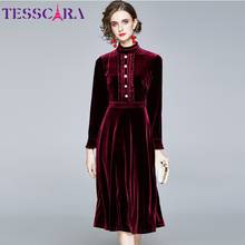 TESSCARA-Vestido largo de terciopelo para mujer, prenda elegante de alta calidad para fiesta, oficina, diseñador, Otoño e Invierno 2024 - compra barato