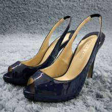 Пикантные темно-синие лакированные туфли-лодочки Популярные модельные женские туфли-лодочки на высоком каблуке летние туфли с открытым носком на шпильке 11 см 2024 - купить недорого
