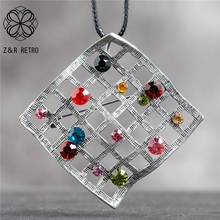 Square Pendants Long Necklace for Women Vintage Jewelry Color Stone Beads Suspension Goth Chains Choker Wholesale Jewellery 2022 2024 - buy cheap