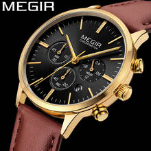 Часы MEGIR женские водонепроницаемые с хронографом, брендовые Роскошные Классические наручные, с браслетом из натуральной кожи, 2011 2024 - купить недорого