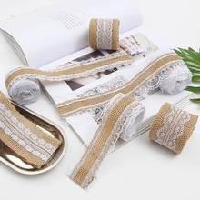 2M Natural Jute Burlap Hessian Lace Ribbon with White Lace Trim Rustic Vintage Wedding Party Supplies Gift Packaging 3.5-6.5CM 2024 - buy cheap