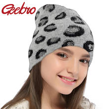 Geebro moda inverno feminino leopardo impresso strass tricô chapéu 2019 outono e inverno novo crochê quente skullies unisex bonés 2024 - compre barato