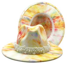 bulk price tie dyed fedora hat  felt hat for women color mixed jazz hatchapeau femme шляпа женская sombreros de mujer pearl  hat 2024 - buy cheap
