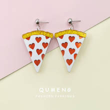 QUMENG 2020 new Fashion simple White triangle pizza acrylic drop earrings for women Funny cute red heart-shaped female jewelry 2024 - buy cheap