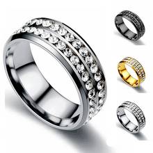 JIOROMY кольцо из нержавеющей стали 2 ряда Золотое цветное кристаллическое кольцо Свадебные кольца для мужчин и женщин Jelwery 2024 - купить недорого