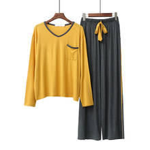 Conjunto de pijama holgado para mujer, ropa de dormir suave de Modal, pantalones de salón, Otoño, novedad, 2 uds. 2024 - compra barato
