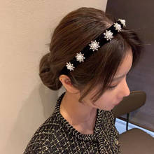 Korean Retro Bling Rhinestone Snowflake Headband for Women Lady Black Velvet Imitation Pearl Wide Brimmed Hair Band Accessories 2024 - buy cheap