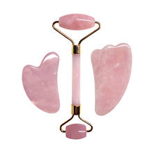 Gua Sha-Rodillo de cuarzo rosa Natural, masajeador de remodelación de cara, herramienta de elevación, Jade, Kit de piedra, Juego de 3 unidades 2024 - compra barato