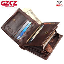 GZCZ 100% Genuine Leather Men Wallet Coffee Coin Purse New Small Mini Card Holder Chain PORTFOLIO Portomonee Male Walet Pocket 2024 - buy cheap