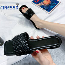 Women's Flat Slippers Plaited Fashion Square Toe Woman Shoes Lattice Ladies Slides Casual Comfort Open Toe Female Mules Summer 2024 - buy cheap