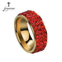 Letdiffery-anillos de cristal rojo de 3 filas para mujer, joyería de boda de acero inoxidable dorado 2024 - compra barato