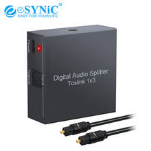 Divisor de áudio digital esynic 3 maneira spdif toslink ótico 1 em 3 para fora para ps3 xbox conversor dac para hdtv stb lpcm 2.0/dts 2024 - compre barato