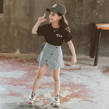 2020 Summer Korean Teen Girls Printting T-Shirts+Denim Shorts skirt Suit Kids Clothes Sets For Girl 3 5 7 9 11 13 Years 2024 - buy cheap