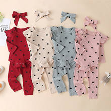 Newborn Baby Girls Clothes Little Girl Set Ruffle Heart Print Romper+Pants+Headbands Outfit 6 12 18 24 Months conjunto niña 2024 - buy cheap