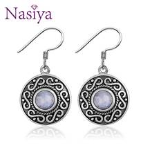 Nasiya-pendientes de plata de ley 925 auténtica con piedra lunar redonda para mujer, joyería fina, regalo, venta al por mayor 2024 - compra barato