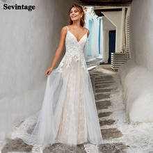 Кружевное свадебное платье Sevintage в стиле бохо, пляжное платье невесты с аппликацией, пуговицами и открытой спиной, платье принцессы с длинным шлейфом для вечеринки невесты, 2020 2024 - купить недорого