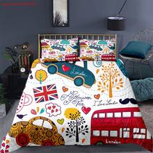 London Bus Print Bedding Sets 2/3 Piece Cartoon Car Bed Cover Kids Gift Bedroom Quilt Cover Single Double Full Queen Bedding Set 2024 - buy cheap