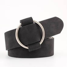 Cinturones anchos con hebilla redonda de metal para mujer, cinturón de tela vaquera para vestido, correas de cuero de imitación, 2019 2024 - compra barato