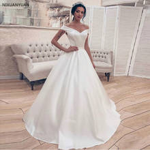 Simple Elegant White Ivory Satin Wedding Dress Princess Ball Gown Corset Off Shoulder Bridal Gown Long vestidos de novia 2020 2024 - buy cheap