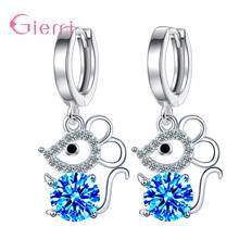 Cute Small Mouse Earrings Blue Round Cubic Zirconia Drop Earrings For Women Animal Jewelry Crystal Stone Dangle Earrings Gift 2024 - buy cheap