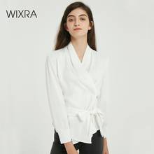 Wixra, Женская однотонная блузка с поясом, женские элегантные рубашки с длинным рукавом для офиса, свободные рубашки, осень-весна 2019 2024 - купить недорого