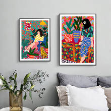 Мультяшный постер для девочек с цветами, Картина на холсте, скандинавский настенный художественный принт, Модная современная картина для гостиной, Декор для дома 2024 - купить недорого