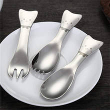 304 Stainless Steel Cute Mini Cartoon Cat Shape Spoon Ice Cream Salad Coffee Spoon Fork Children Kids Cutlery Set Tableware 2024 - buy cheap
