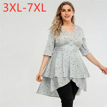 New Spring Autumn Plus Size Tops For Women Large Blouse Short Sleeve Slim Floral Print Ruffle V-neck Shirt 3XL 4XL 5XL 6XL 7XL 2024 - buy cheap