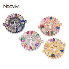 Neovivi Round Charm Cross Bead Spacer Connector for Jewelry Making Micro Pave Colorful Zircon Beads fit Bracelet Women Handcraft 2024 - buy cheap