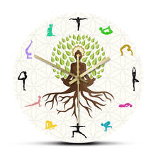 Yoga Studio Tree Of Life Colorful Wall Watch Clock  Natural Energy For Meditation Silent Horloge Klok Lotus Pose Tree Watch 2024 - buy cheap