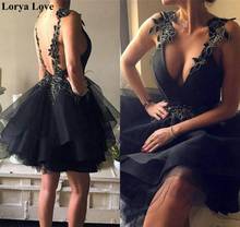 Black Cocktail Dresses 2020 Sexy V-Neck Short Prom Dress Homecoming Gowns Appliques Lace Tulle Women Elegant Graduation Dress 2024 - buy cheap