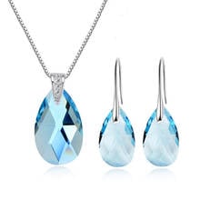 Genuine Crystals From Swarovski Jewelry Sets For Women Pear-Shaped Necklace Earrings set bridal Wedding Silver Color 2020 2024 - buy cheap