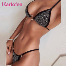 Karlofea Sparkle Diamond Bikini Set Sexy Thong Shorts Swimsuit  Micro Triangle Beach Vacation Party Wear Crystal Bathing Suit 2024 - buy cheap