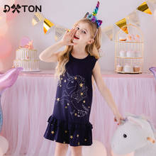 DXTON-vestidos de unicornio para niñas, ropa sin mangas de algodón para niños pequeños, disfraces de retales para niña, vestido informal escolar 2024 - compra barato
