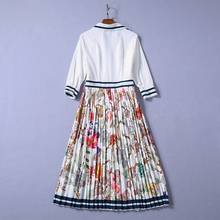 Женское плиссированное платье, длинное элегантное платье с V-образным вырезом, рукавом до локтя, украшенное бисером, с цветочным принтом, весна-лето 2021 2024 - купить недорого