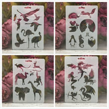 4Pcs/Set 17.8*12.7cm Dinosaur Giraffe Animals DIY Layering Stencils Painting Scrapbook Coloring Embossing Album Decor Template 2024 - buy cheap