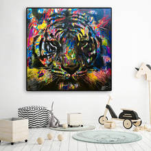 Coloridos tigres Graffiti arte lienzo pintura carteles de animales e impresiones cuadro abstracto para sala de estar moderno Tigre decoración de hogar 2024 - compra barato