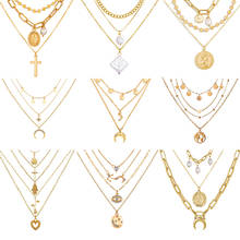 Boho Fashion Multi-style Multilevel Geometric Crystal Head Cross Rose Eye Pendant Necklaces For Women Vintage Necklace Jewelry 2024 - buy cheap