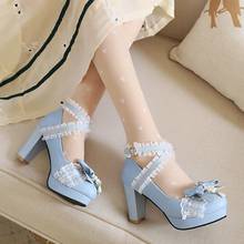 Lolita Sweet Princess Kawaii Girl Tea Party Princess Kawaii Shoes Cute Bowknot Lace Thick Heel Single Shoes Large Size Cosplay 2024 - buy cheap