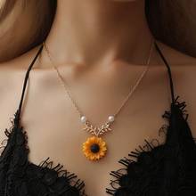 Colgante de rama de hoja de girasol para mujer, collar para clavícula, joyería para regalo de cumpleaños, accesorios de estilo bohemio, novedad 2024 - compra barato