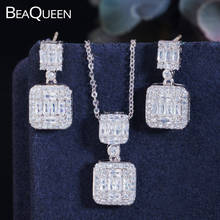 BeaQueen Delicate Square Cut White Cubic Zirconia Women Dangle Drop Earrings Pendant Necklace Fashion Jewelry Sets JS268 2024 - buy cheap