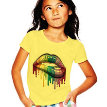 Camiseta infantil para meninas, gola redonda, brilho labial, estampa harajuku, camiseta para meninos e meninas, 2 3 4 5 6 7 8 9 anos, novo 2024 - compre barato