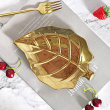 Simple Electroplating Golden Storage Tray Nordic Ceramic Leaf-shaped Fruit Snack Tray Fashion Home Decoration Ornaments 2024 - buy cheap