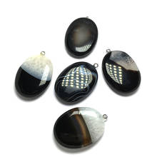 Pedra natural ágata pingente forma elíptica requintado pingentes encantos para fazer jóias diy colares acessórios 30x45mm 2024 - compre barato